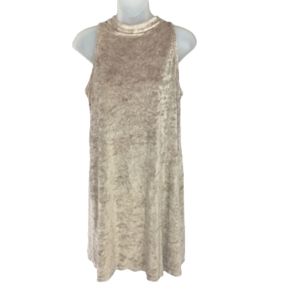 The Traveling Chic Boutique Tan Velvet Sleeveless Mini Dress Size S